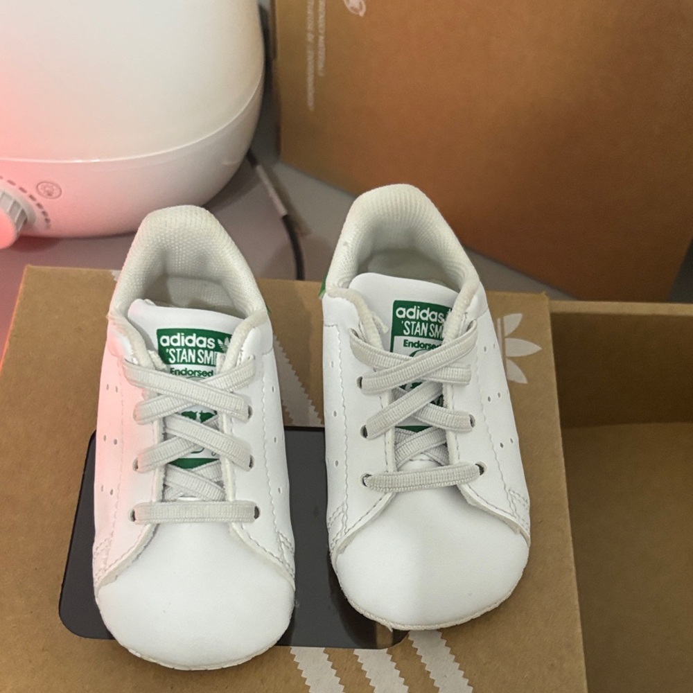 adidas Kids White Sneakers with Green Logo Accent